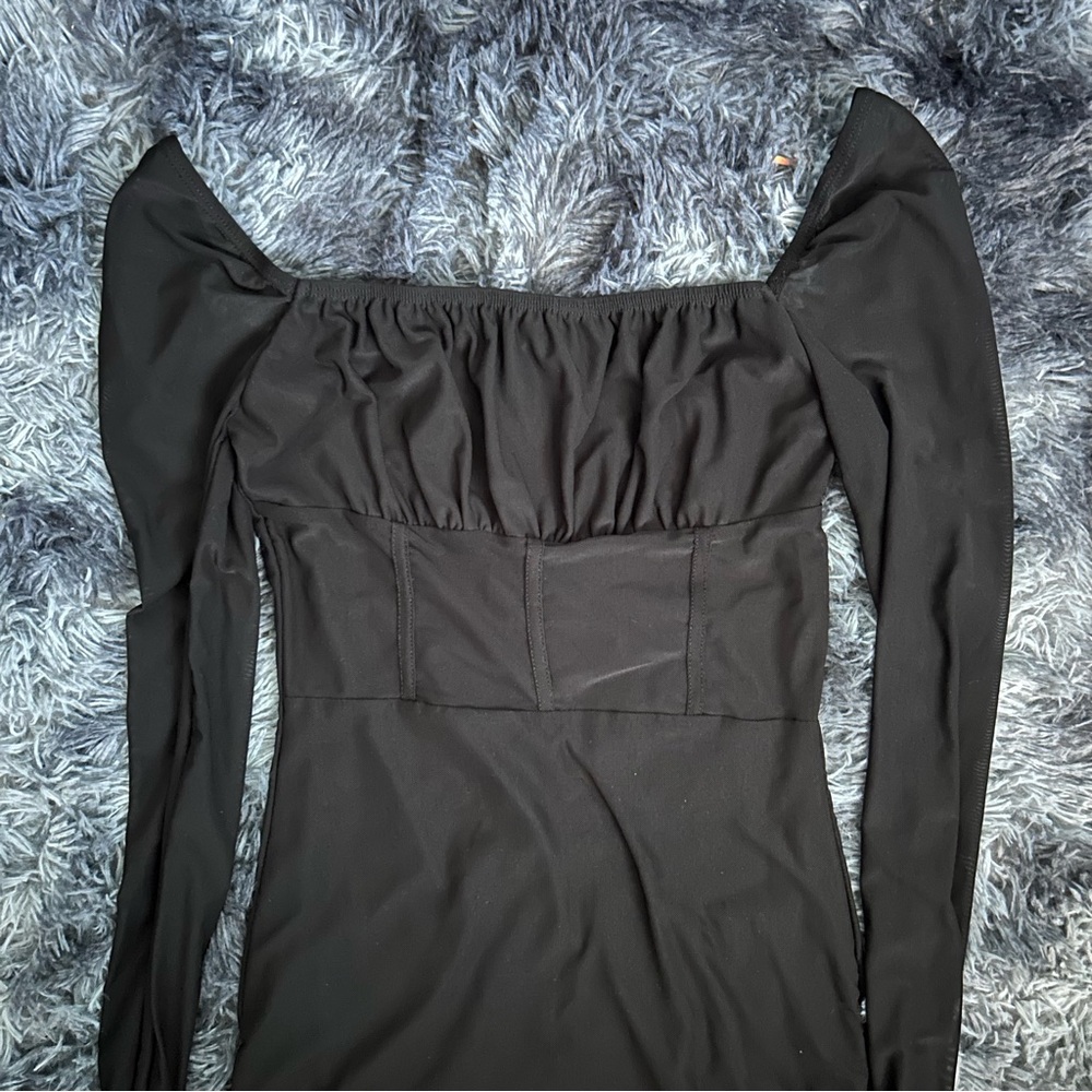 Black mesh long sleeve mini dress
